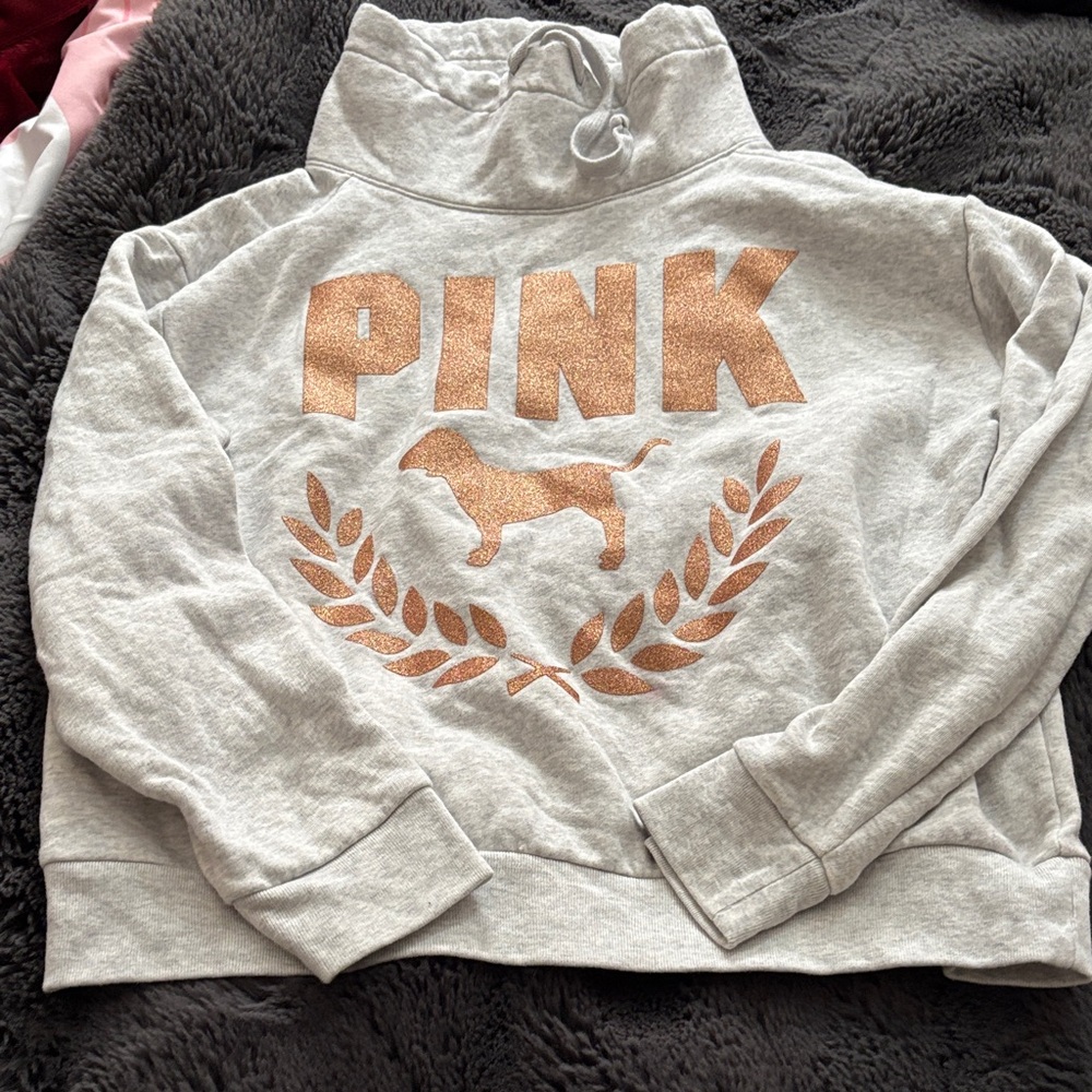PINK Victoria's Secret Gray Sweatshirt with Orange Accents